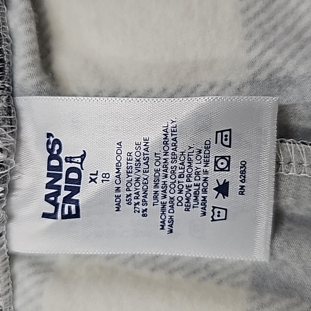 Lands' End Fleece Lined Leggings & LS Tee, Buffalo Plaid Blk White, Red XL 18 - Picture 11 of 12